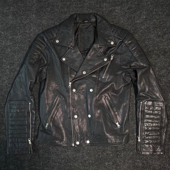 Retro/Splash 100 Percent Black leather biker jacket - Picture 1 of 5